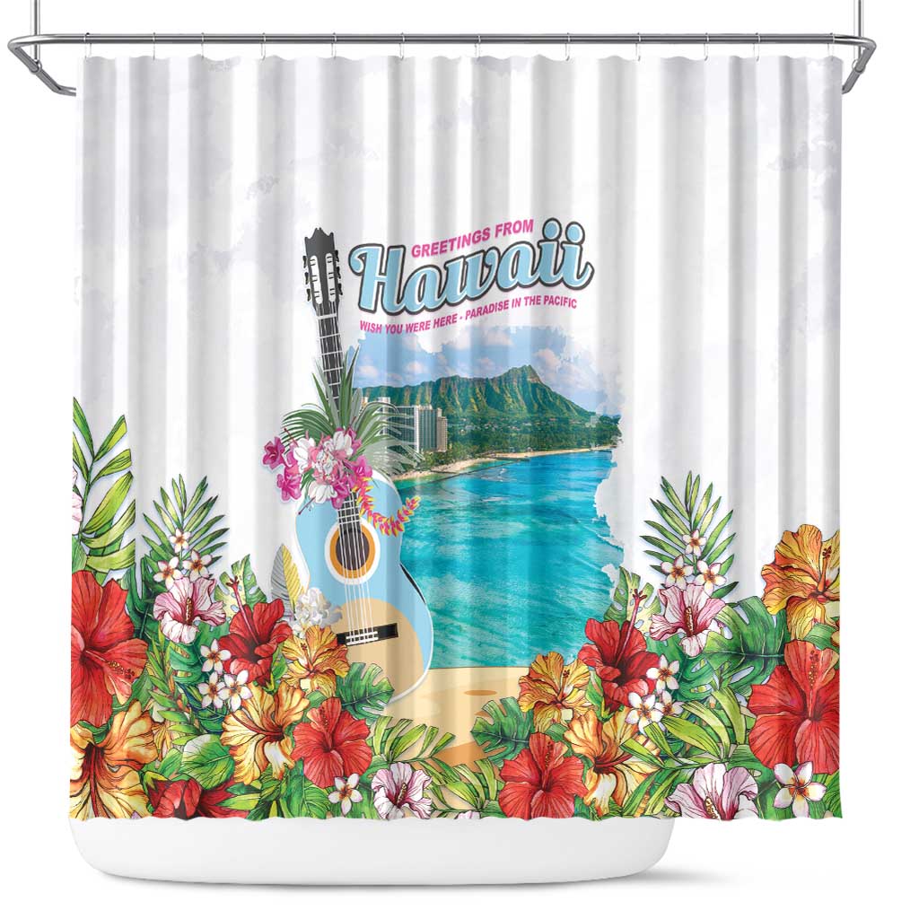 Aloha Hawaii Waikiki Beach Landscape Shower Curtain LT05 White - Polynesian Pride
