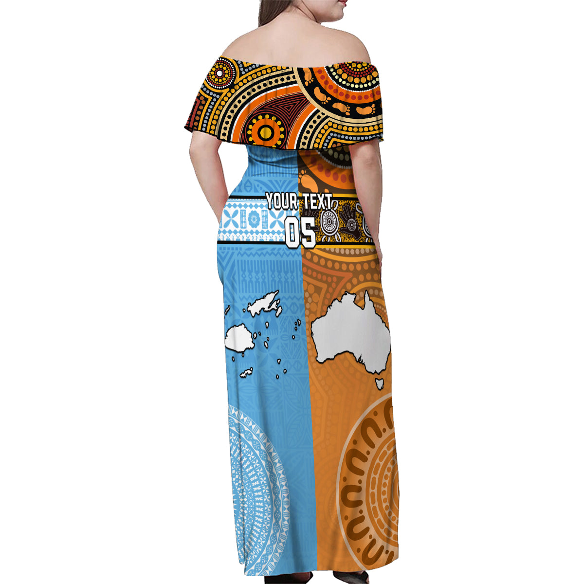 Custom Fiji Tapa And Australia Aboriginal Together Family Matching Off Shoulder Maxi Dress and Hawaiian Shirt LT05 - Polynesian Pride