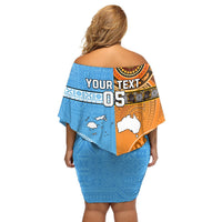 Custom Fiji Tapa And Australia Aboriginal Together Off Shoulder Short Dress LT05 - Polynesian Pride