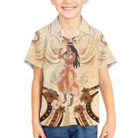 Tonga Women's Day Family Matching Off Shoulder Long Sleeve Dress and Hawaiian Shirt With Polynesian Pattern LT05 Son's Shirt Beige - Polynesian Pride