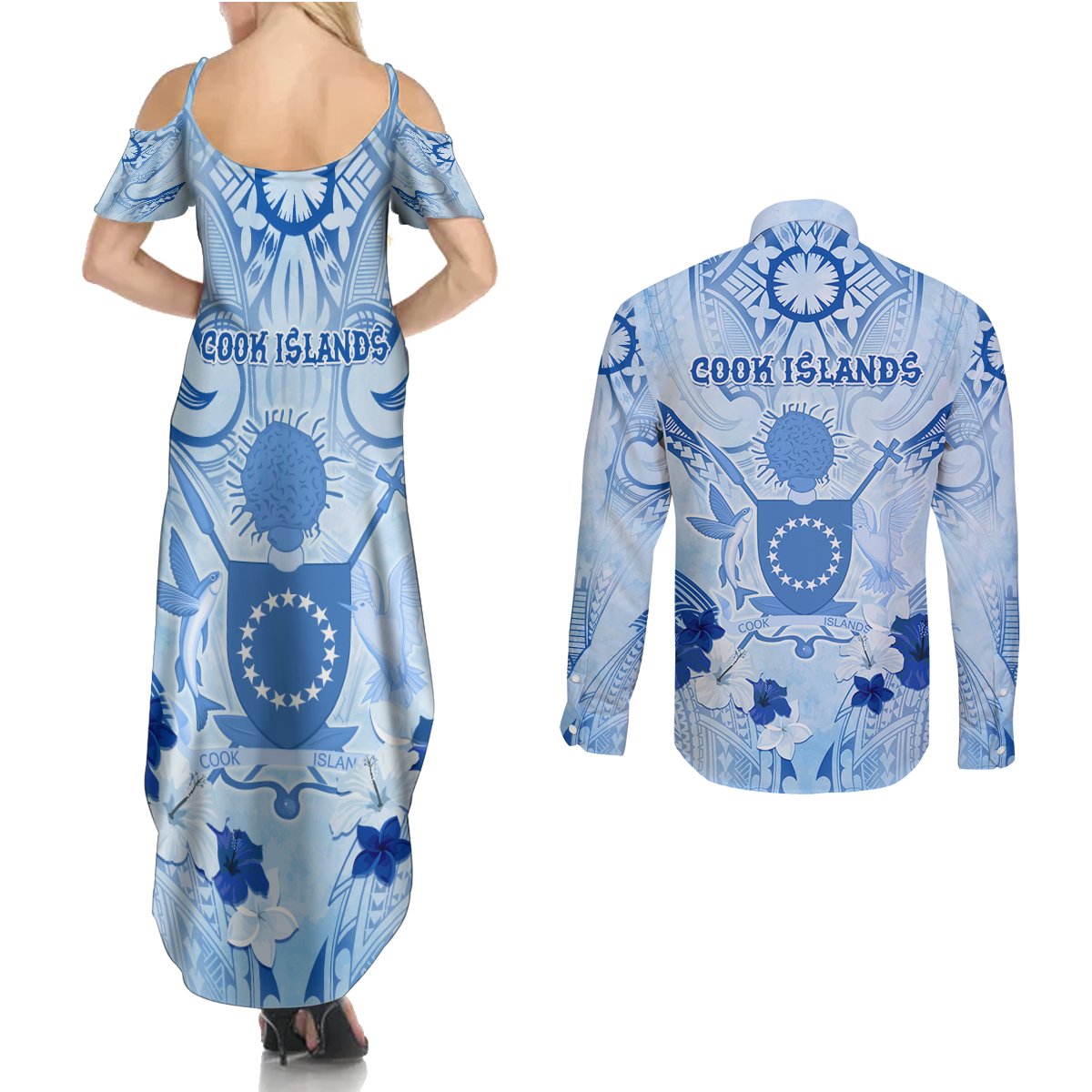 Cook Islands Women's Day Couples Matching Summer Maxi Dress and Long Sleeve Button Shirt With Polynesian Pattern LT05 - Polynesian Pride