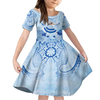 Cook Islands Women's Day Family Matching Off Shoulder Long Sleeve Dress and Hawaiian Shirt With Polynesian Pattern LT05 Daughter's Dress Blue - Polynesian Pride
