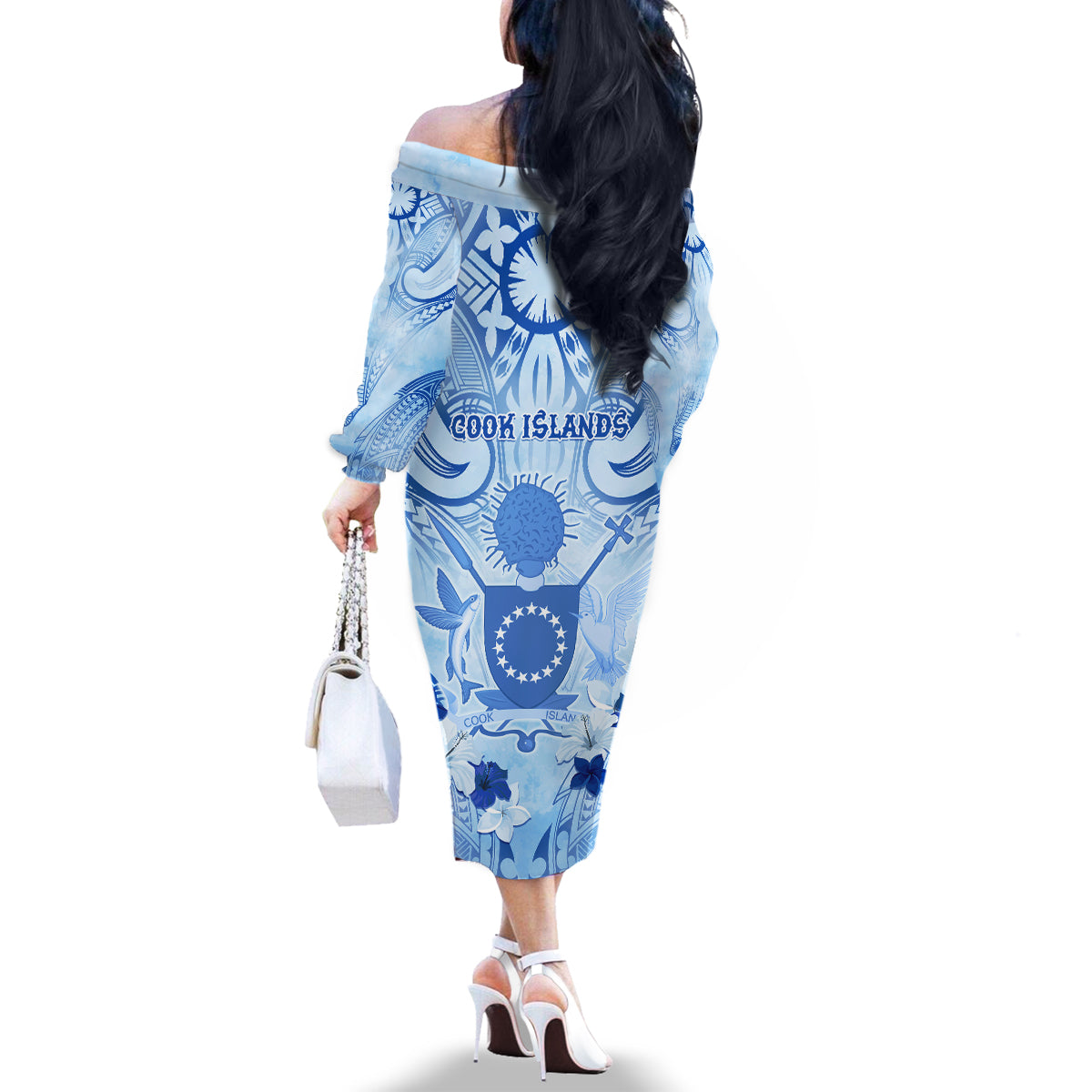 Cook Islands Women's Day Family Matching Off Shoulder Long Sleeve Dress and Hawaiian Shirt With Polynesian Pattern LT05 - Polynesian Pride