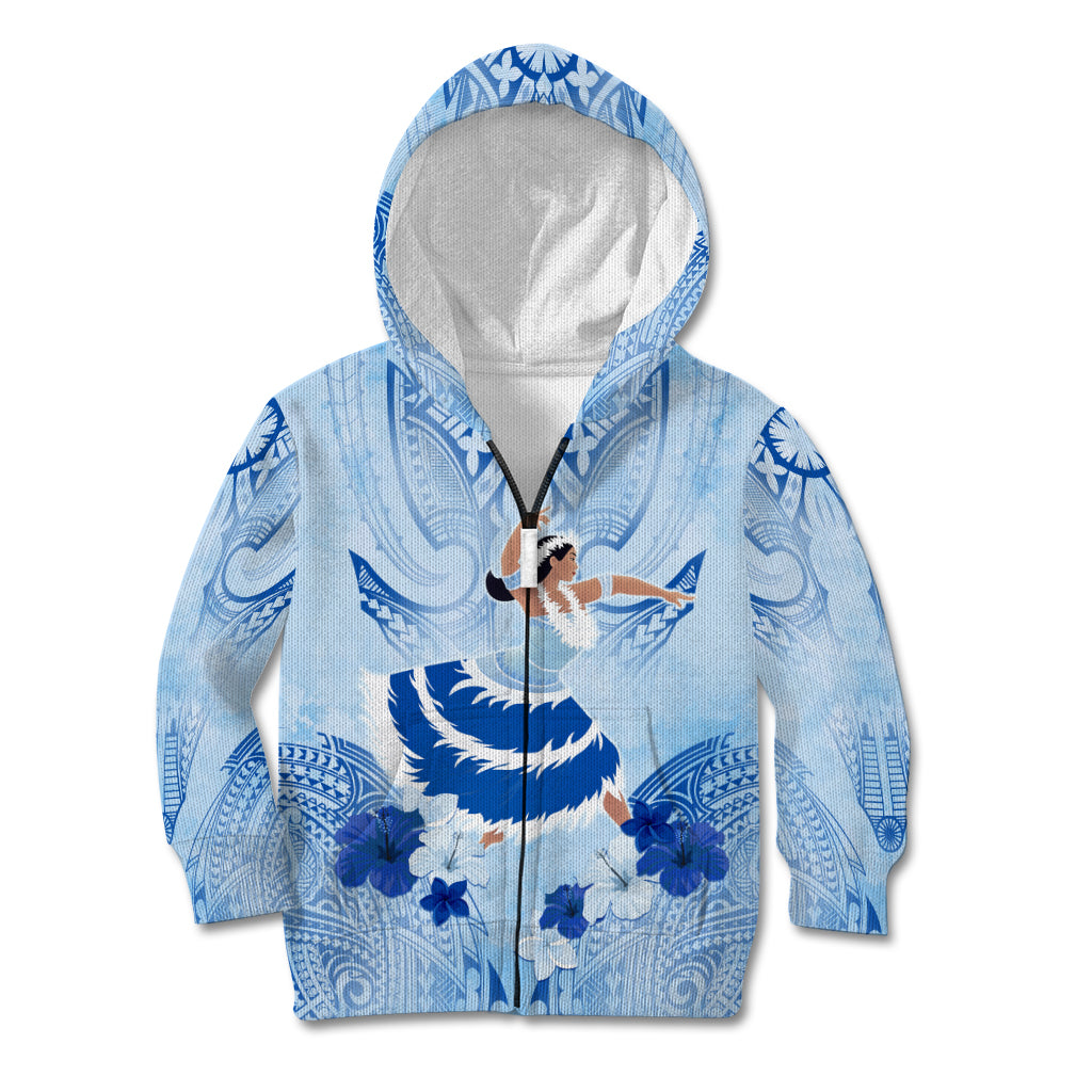 Cook Islands Women's Day Kid Hoodie With Polynesian Pattern LT05 Zip Hoodie Blue - Polynesian Pride