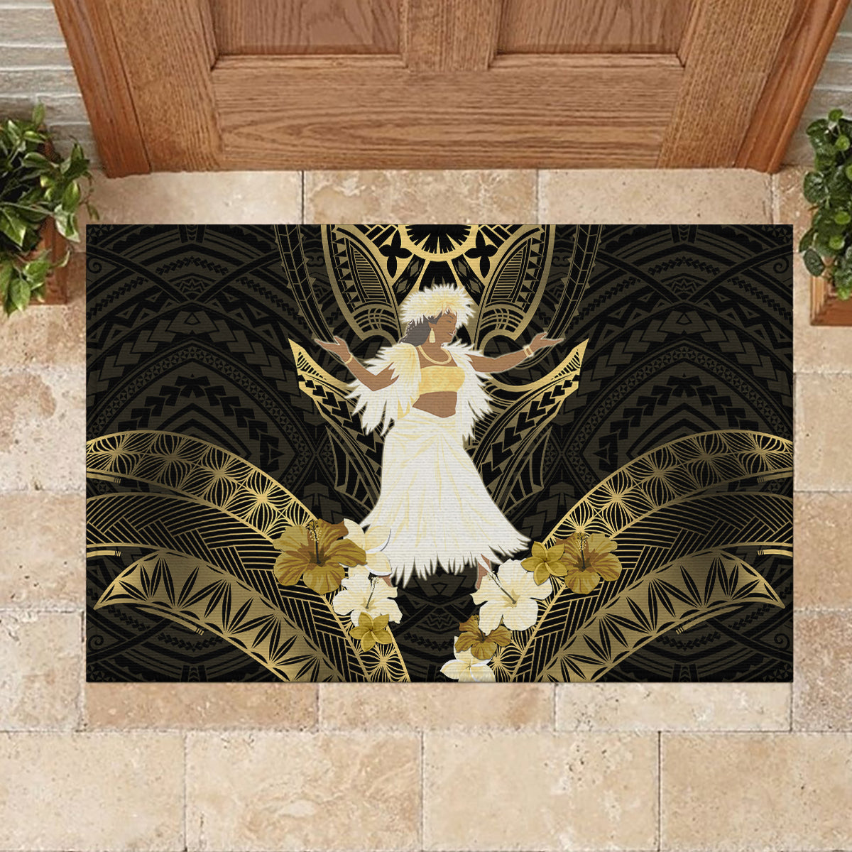 Niue Women's Day Rubber Doormat With Polynesian Pattern