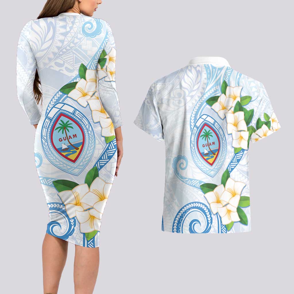 Guam Chamorro Couples Matching Long Sleeve Bodycon Dress and Hawaiian Shirt Guasali Flowers Curves Style LT05 - Polynesian Pride