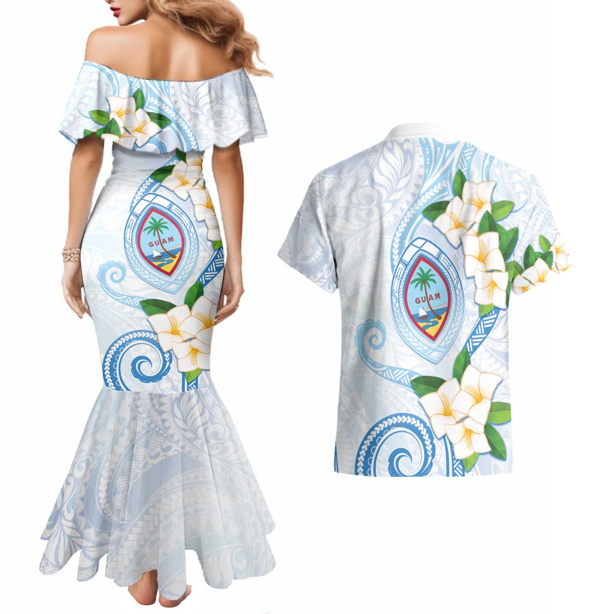 Guam Chamorro Couples Matching Mermaid Dress and Hawaiian Shirt Guasali Flowers Curves Style LT05 - Polynesian Pride