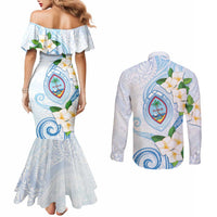 Guam Chamorro Couples Matching Mermaid Dress and Long Sleeve Button Shirt Guasali Flowers Curves Style LT05 - Polynesian Pride