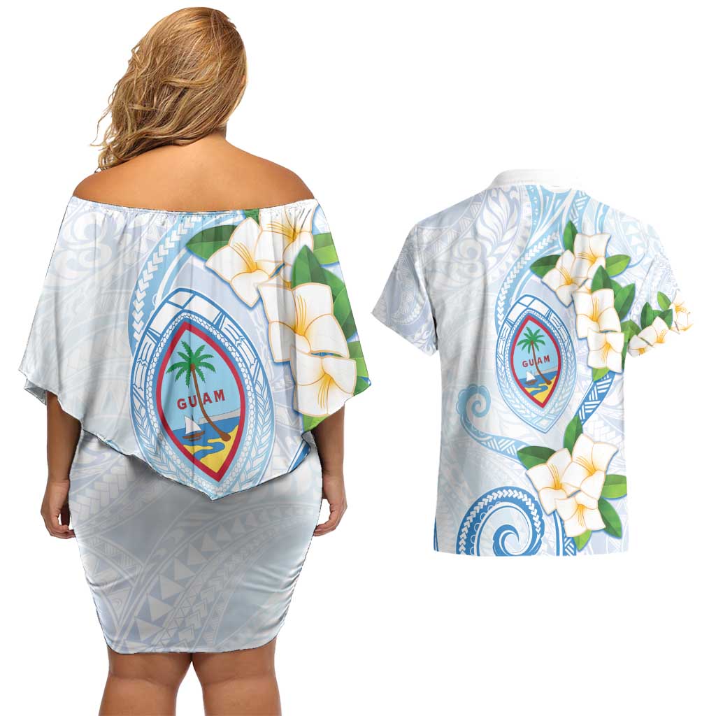 Guam Chamorro Couples Matching Off Shoulder Short Dress and Hawaiian Shirt Guasali Flowers Curves Style LT05 - Polynesian Pride