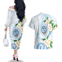 Guam Chamorro Couples Matching Off The Shoulder Long Sleeve Dress and Hawaiian Shirt Guasali Flowers Curves Style LT05 - Polynesian Pride