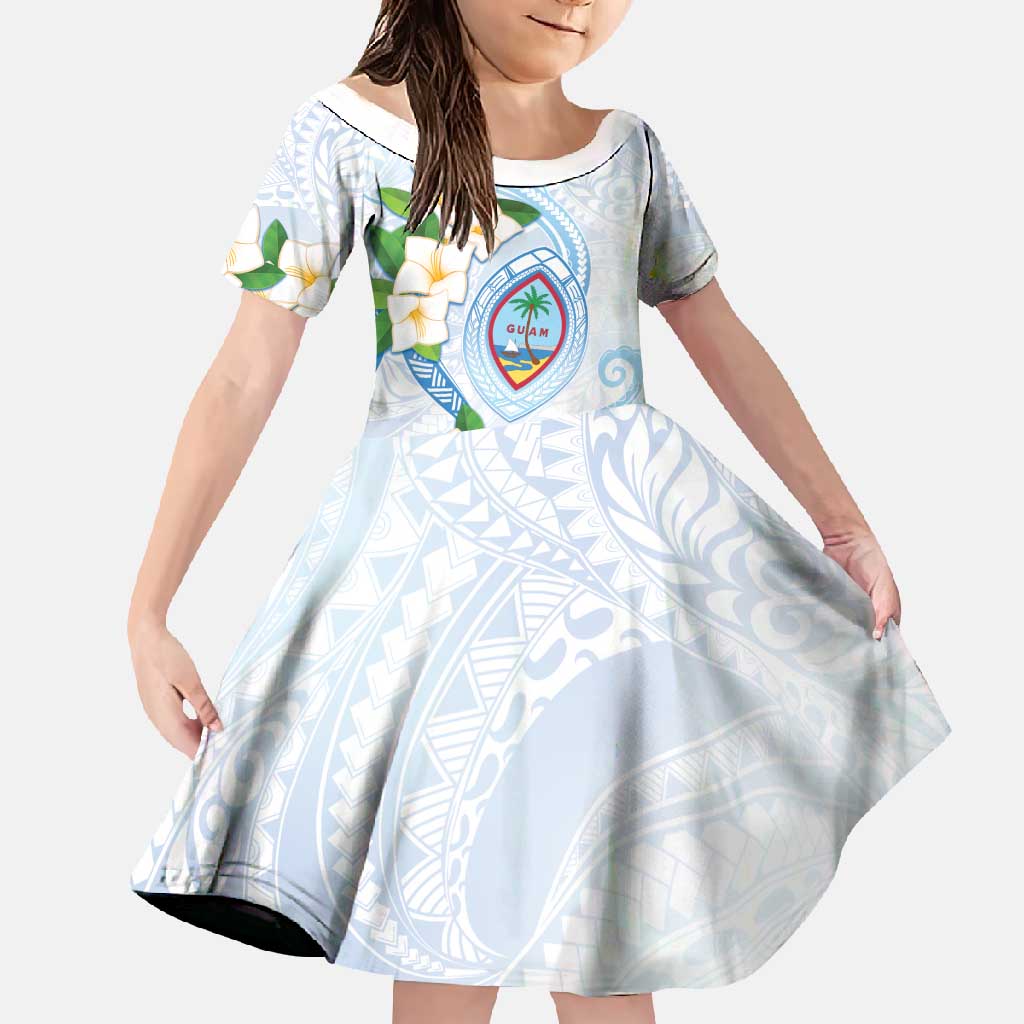 Guam Chamorro Family Matching Long Sleeve Bodycon Dress and Hawaiian Shirt Guasali Flowers Curves Style LT05 Daughter's Dress Blue - Polynesian Pride
