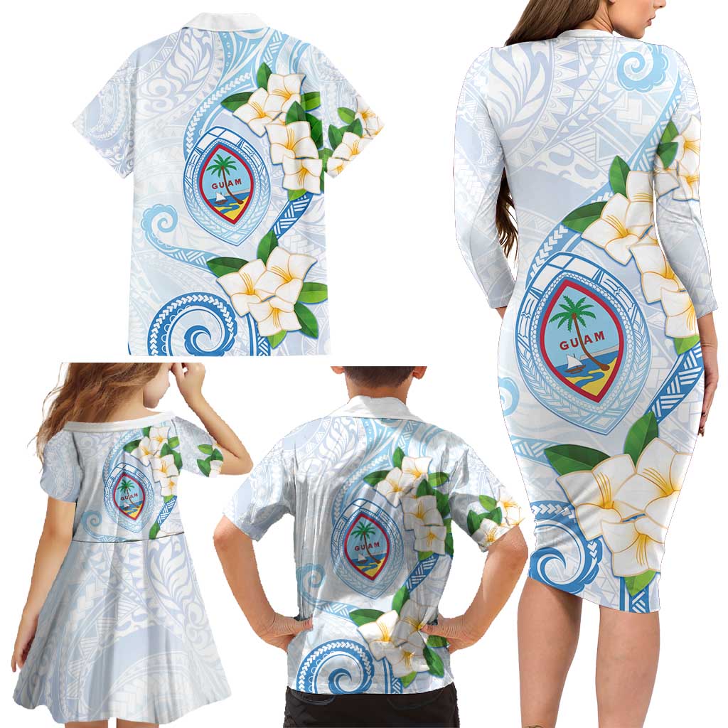 Guam Chamorro Family Matching Long Sleeve Bodycon Dress and Hawaiian Shirt Guasali Flowers Curves Style LT05 - Polynesian Pride