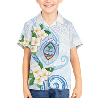 Guam Chamorro Family Matching Off The Shoulder Long Sleeve Dress and Hawaiian Shirt Guasali Flowers Curves Style LT05 Son's Shirt Blue - Polynesian Pride