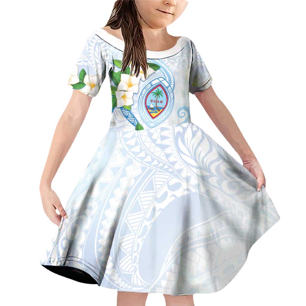 Guam Chamorro Family Matching Off Shoulder Short Dress and Hawaiian Shirt Guasali Flowers Curves Style LT05 Daughter's Dress Blue - Polynesian Pride