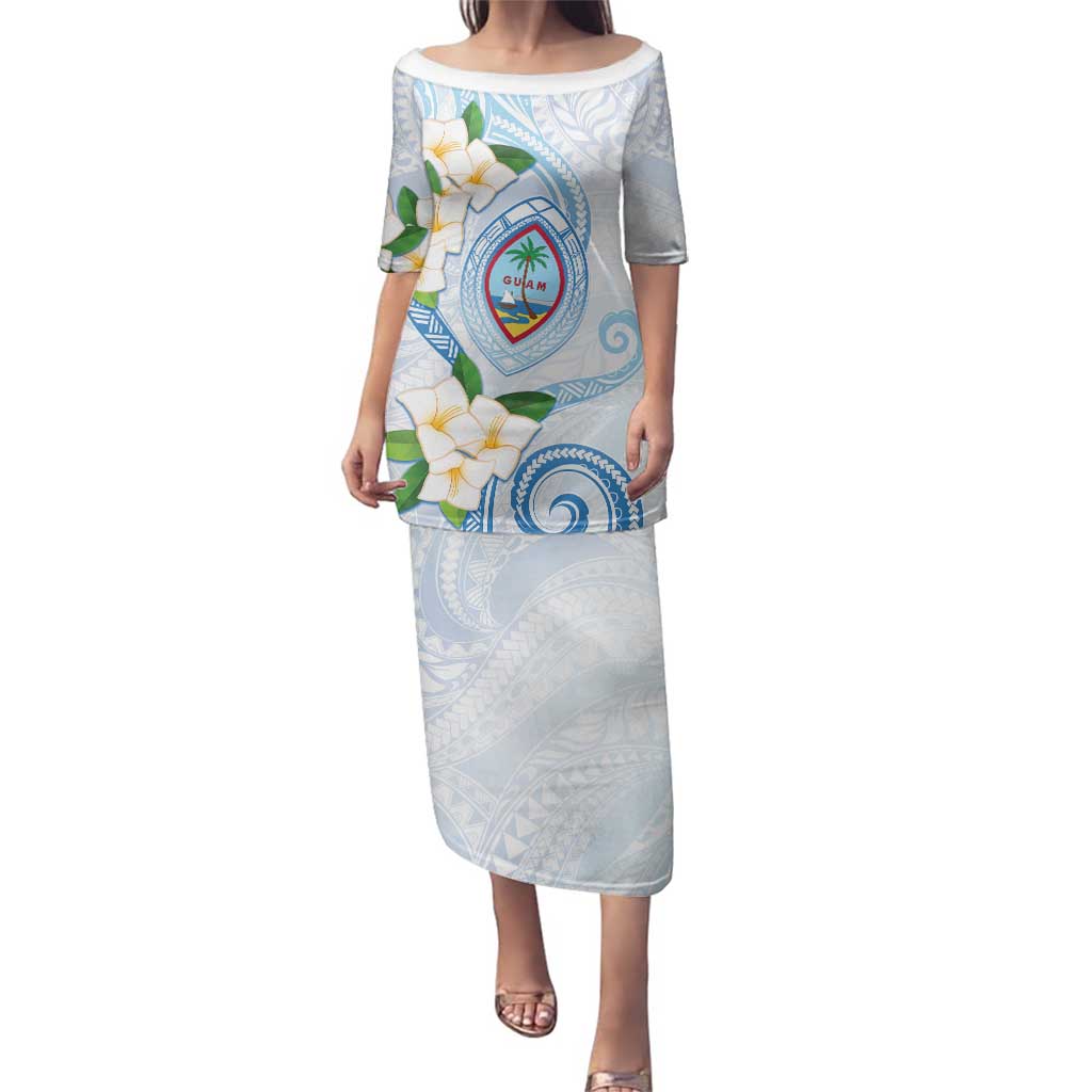 Guam Chamorro Family Matching Puletasi and Hawaiian Shirt Guasali Flowers Curves Style LT05 Mom's Dress Blue - Polynesian Pride
