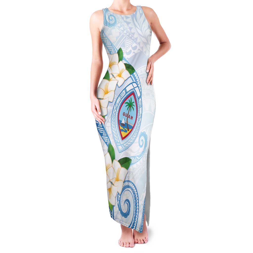 Guam Chamorro Family Matching Tank Maxi Dress and Hawaiian Shirt Guasali Flowers Curves Style LT05 Mom's Dress Blue - Polynesian Pride