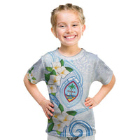 Guam Chamorro Kid T Shirt Guasali Flowers Curves Style LT05 Blue - Polynesian Pride