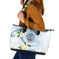 Guam Chamorro Leather Tote Bag Guasali Flowers Curves Style LT05 Blue - Polynesian Pride