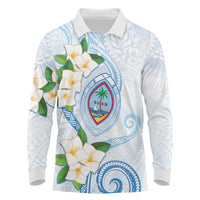 Guam Chamorro Long Sleeve Polo Shirt Guasali Flowers Curves Style LT05 Blue - Polynesian Pride