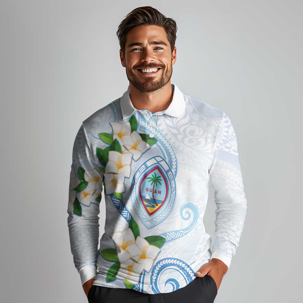 Guam Chamorro Long Sleeve Polo Shirt Guasali Flowers Curves Style LT05 - Polynesian Pride
