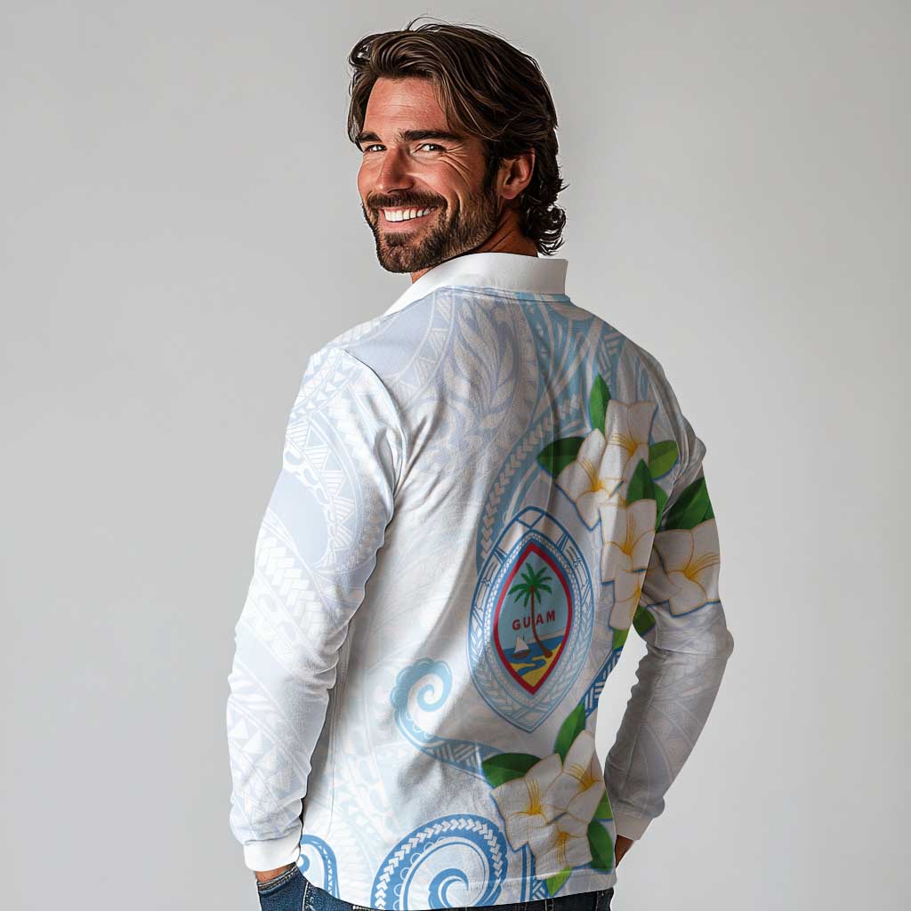 Guam Chamorro Long Sleeve Polo Shirt Guasali Flowers Curves Style LT05 - Polynesian Pride