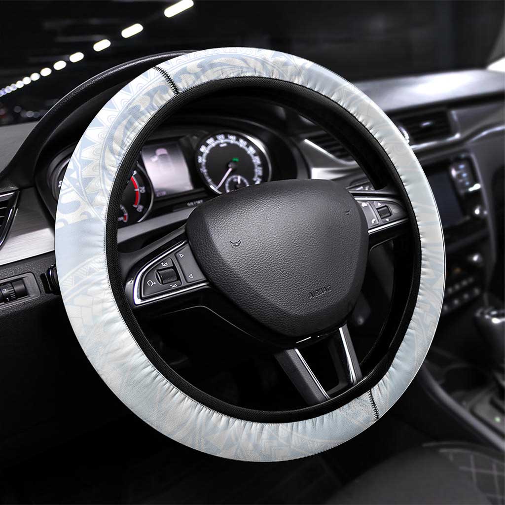 Guam Chamorro Steering Wheel Cover Guasali Flowers Curves Style LT05 Universal Fit Blue - Polynesian Pride