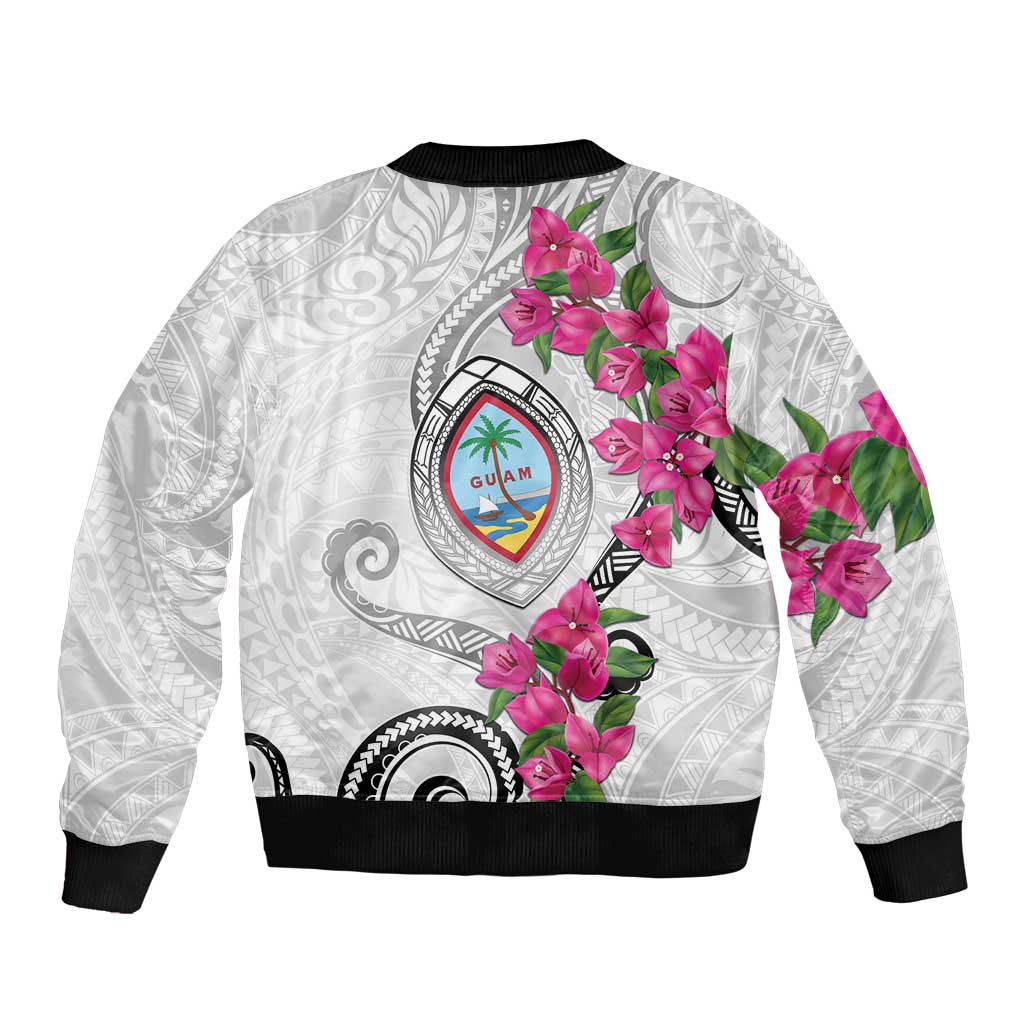 Guam Chamorro Bomber Jacket Curves Polynesian Tattoo Mix Bougainvillea LT05 - Polynesian Pride