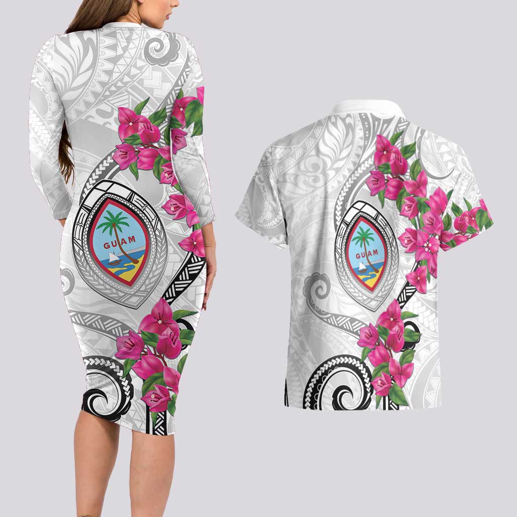Guam Chamorro Couples Matching Long Sleeve Bodycon Dress and Hawaiian Shirt Curves Polynesian Tattoo Mix Bougainvillea LT05 - Polynesian Pride