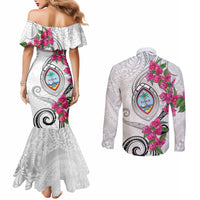 Guam Chamorro Couples Matching Mermaid Dress and Long Sleeve Button Shirt Curves Polynesian Tattoo Mix Bougainvillea LT05 - Polynesian Pride