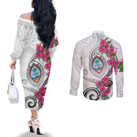 Guam Chamorro Couples Matching Off The Shoulder Long Sleeve Dress and Long Sleeve Button Shirt Curves Polynesian Tattoo Mix Bougainvillea LT05 - Polynesian Pride