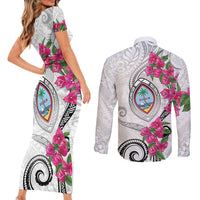 Guam Chamorro Couples Matching Short Sleeve Bodycon Dress and Long Sleeve Button Shirt Curves Polynesian Tattoo Mix Bougainvillea LT05 - Polynesian Pride