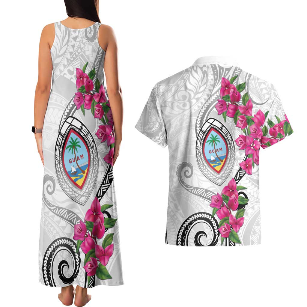 Guam Chamorro Couples Matching Tank Maxi Dress and Hawaiian Shirt Curves Polynesian Tattoo Mix Bougainvillea LT05 - Polynesian Pride