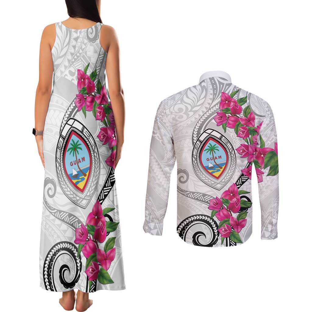 Guam Chamorro Couples Matching Tank Maxi Dress and Long Sleeve Button Shirt Curves Polynesian Tattoo Mix Bougainvillea LT05 - Polynesian Pride
