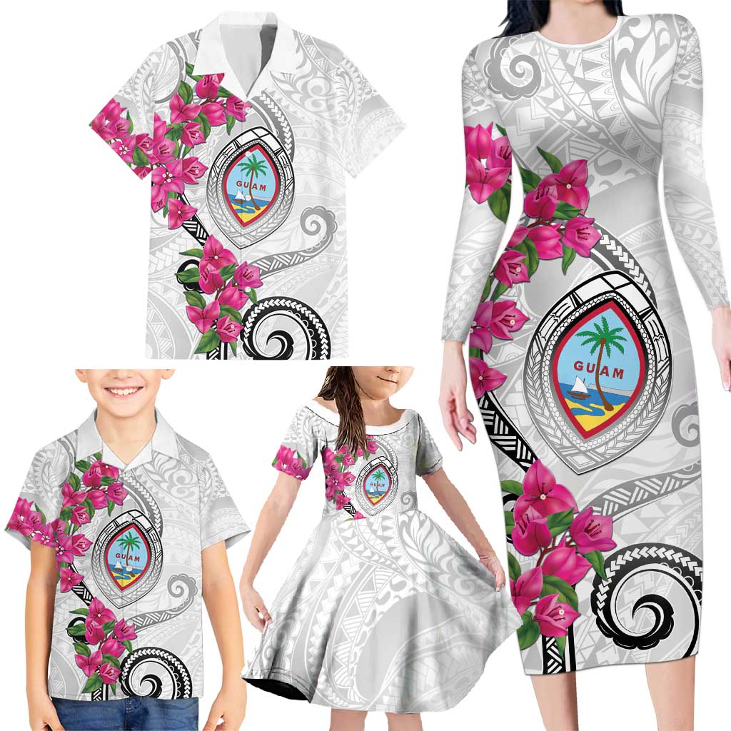 Guam Chamorro Family Matching Long Sleeve Bodycon Dress and Hawaiian Shirt Curves Polynesian Tattoo Mix Bougainvillea LT05 - Polynesian Pride