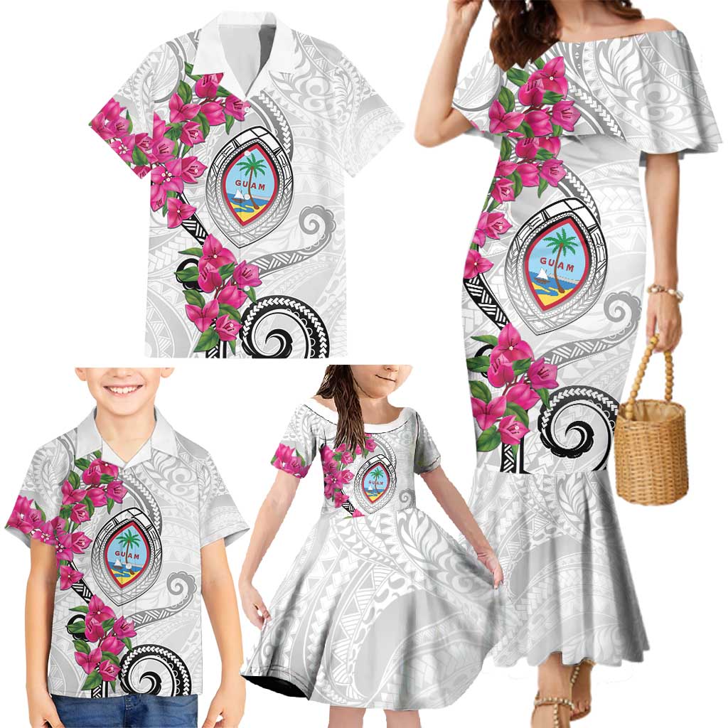 Guam Chamorro Family Matching Mermaid Dress and Hawaiian Shirt Curves Polynesian Tattoo Mix Bougainvillea LT05 - Polynesian Pride