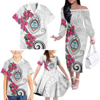 Guam Chamorro Family Matching Off The Shoulder Long Sleeve Dress and Hawaiian Shirt Curves Polynesian Tattoo Mix Bougainvillea LT05 - Polynesian Pride