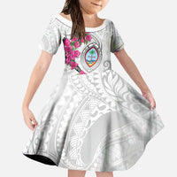 Guam Chamorro Family Matching Off Shoulder Maxi Dress and Hawaiian Shirt Curves Polynesian Tattoo Mix Bougainvillea LT05 Daughter's Dress White - Polynesian Pride
