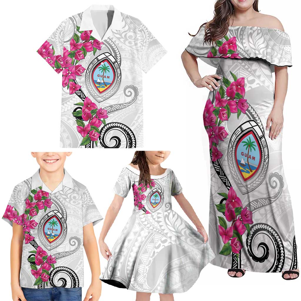 Guam Chamorro Family Matching Off Shoulder Maxi Dress and Hawaiian Shirt Curves Polynesian Tattoo Mix Bougainvillea LT05 - Polynesian Pride