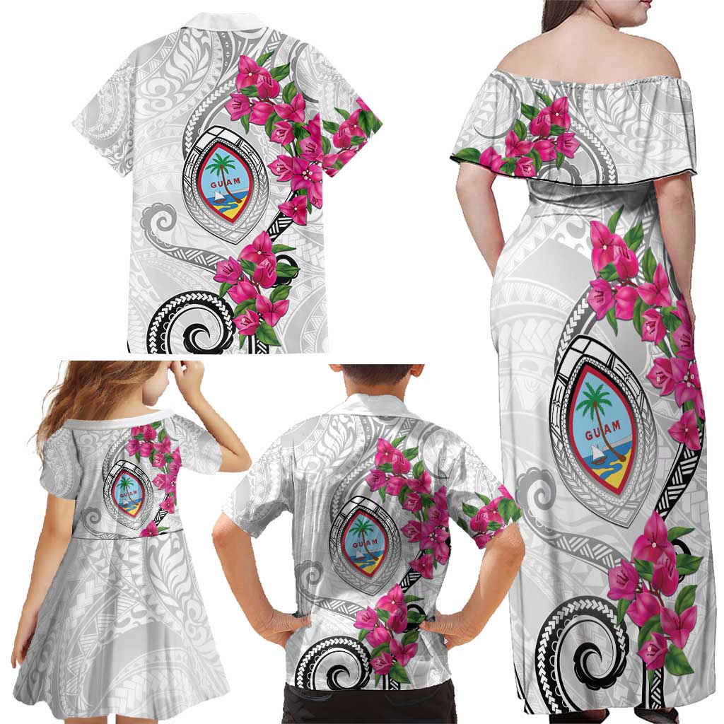 Guam Chamorro Family Matching Off Shoulder Maxi Dress and Hawaiian Shirt Curves Polynesian Tattoo Mix Bougainvillea LT05 - Polynesian Pride
