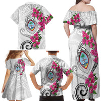 Guam Chamorro Family Matching Off Shoulder Maxi Dress and Hawaiian Shirt Curves Polynesian Tattoo Mix Bougainvillea LT05 - Polynesian Pride