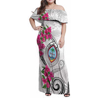 Guam Chamorro Family Matching Off Shoulder Maxi Dress and Hawaiian Shirt Curves Polynesian Tattoo Mix Bougainvillea LT05 Mom's Dress White - Polynesian Pride