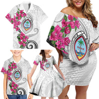 Guam Chamorro Family Matching Off Shoulder Short Dress and Hawaiian Shirt Curves Polynesian Tattoo Mix Bougainvillea LT05 - Polynesian Pride