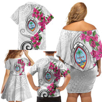 Guam Chamorro Family Matching Off Shoulder Short Dress and Hawaiian Shirt Curves Polynesian Tattoo Mix Bougainvillea LT05 - Polynesian Pride
