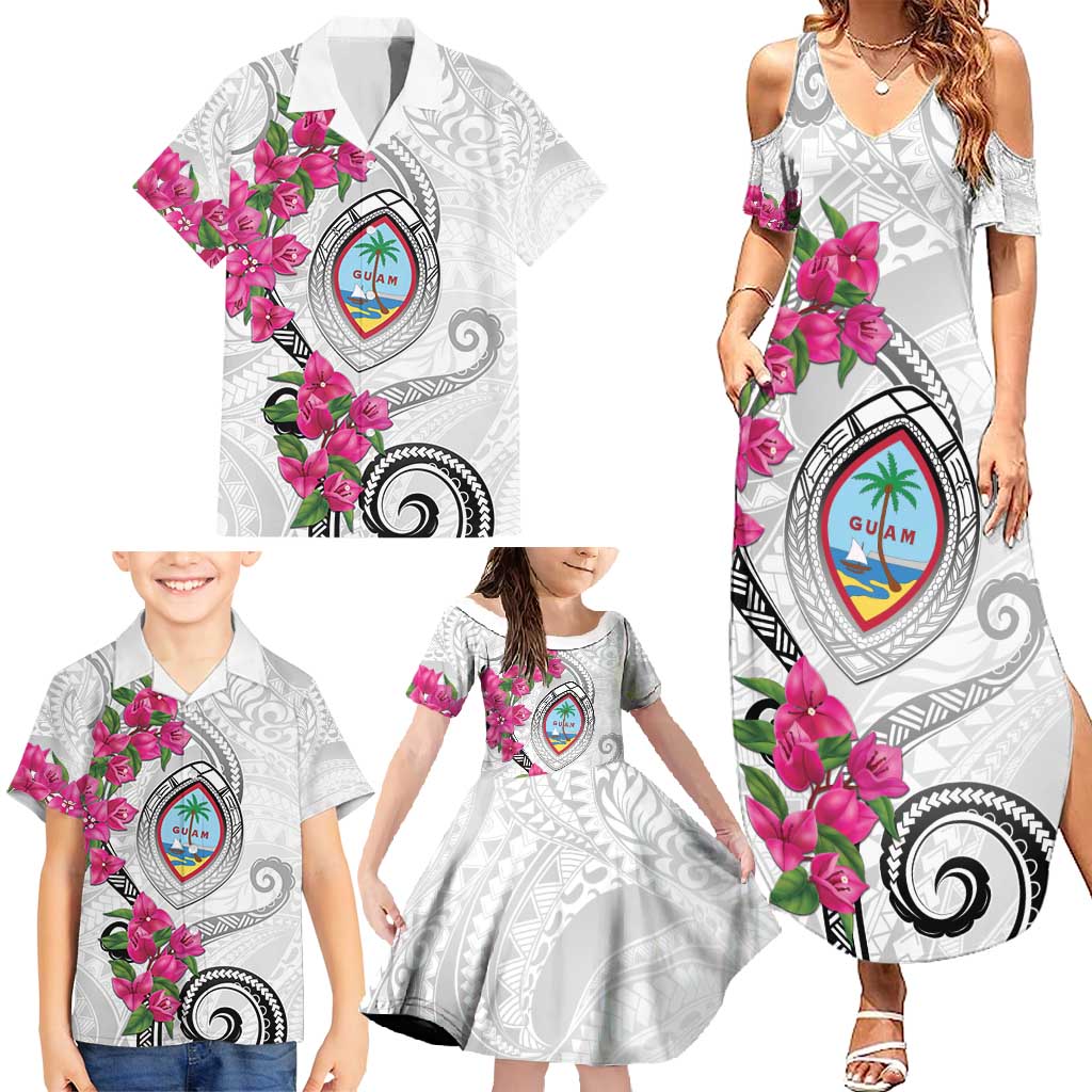 Guam Chamorro Family Matching Summer Maxi Dress and Hawaiian Shirt Curves Polynesian Tattoo Mix Bougainvillea LT05 - Polynesian Pride