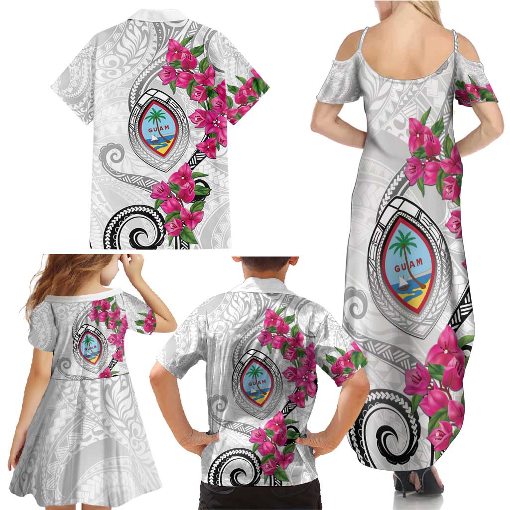 Guam Chamorro Family Matching Summer Maxi Dress and Hawaiian Shirt Curves Polynesian Tattoo Mix Bougainvillea LT05 - Polynesian Pride