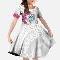 Guam Chamorro Family Matching Tank Maxi Dress and Hawaiian Shirt Curves Polynesian Tattoo Mix Bougainvillea LT05 Daughter's Dress White - Polynesian Pride