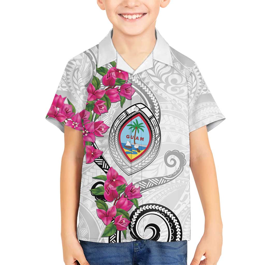 Guam Chamorro Family Matching Tank Maxi Dress and Hawaiian Shirt Curves Polynesian Tattoo Mix Bougainvillea LT05 Son's Shirt White - Polynesian Pride