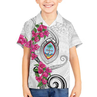 Guam Chamorro Family Matching Tank Maxi Dress and Hawaiian Shirt Curves Polynesian Tattoo Mix Bougainvillea LT05 Son's Shirt White - Polynesian Pride