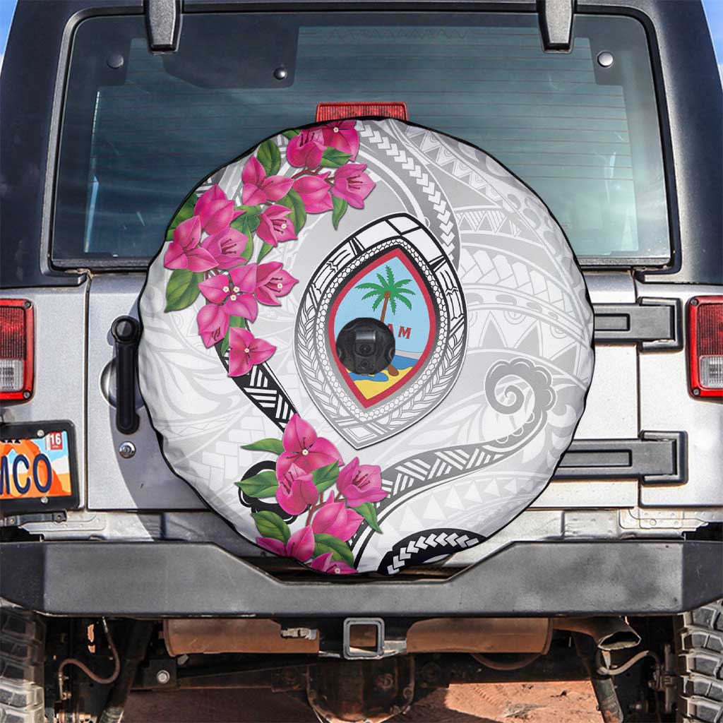 Guam Chamorro Spare Tire Cover Curves Polynesian Tattoo Mix Bougainvillea LT05 White - Polynesian Pride
