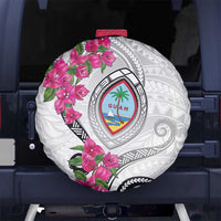 Guam Chamorro Spare Tire Cover Curves Polynesian Tattoo Mix Bougainvillea LT05 No hole White - Polynesian Pride